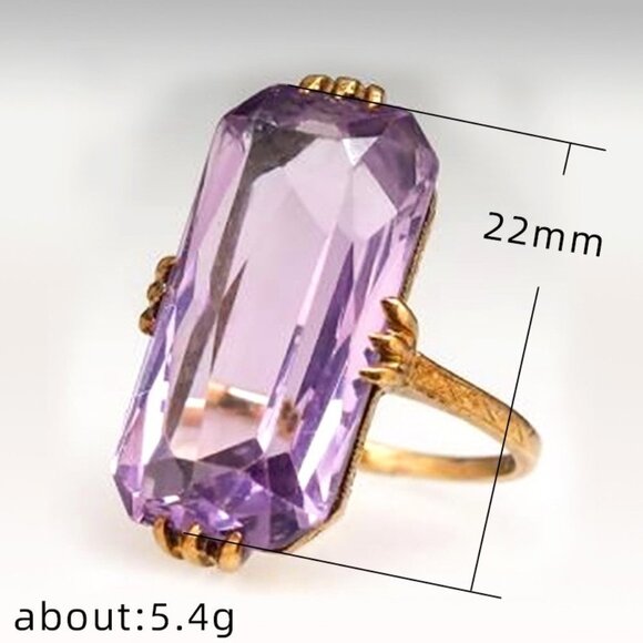 ▶Big Pure Royal Purple Zircon 14K Gold Ring for Women, F087